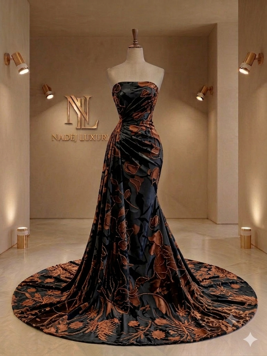 Mousseline Noire aux Reflets Bronze et Satin