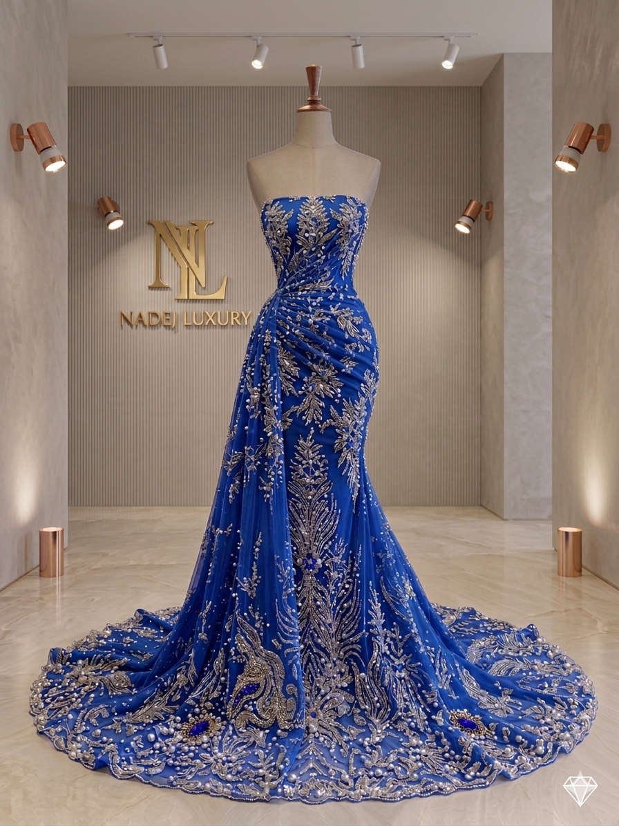 Tulle Bleu Roi aux Éclats de Cristal