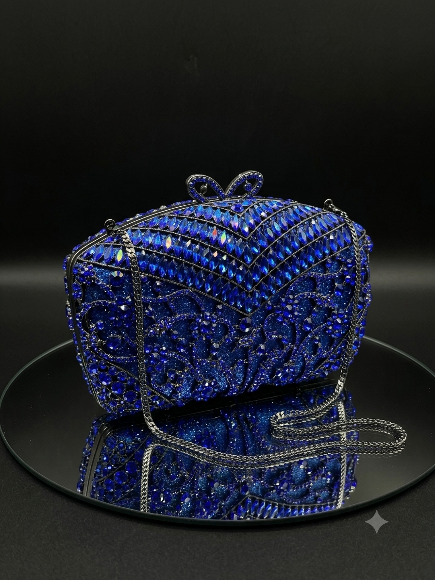 Pochette de Soirée en Cristaux Bleu Roi