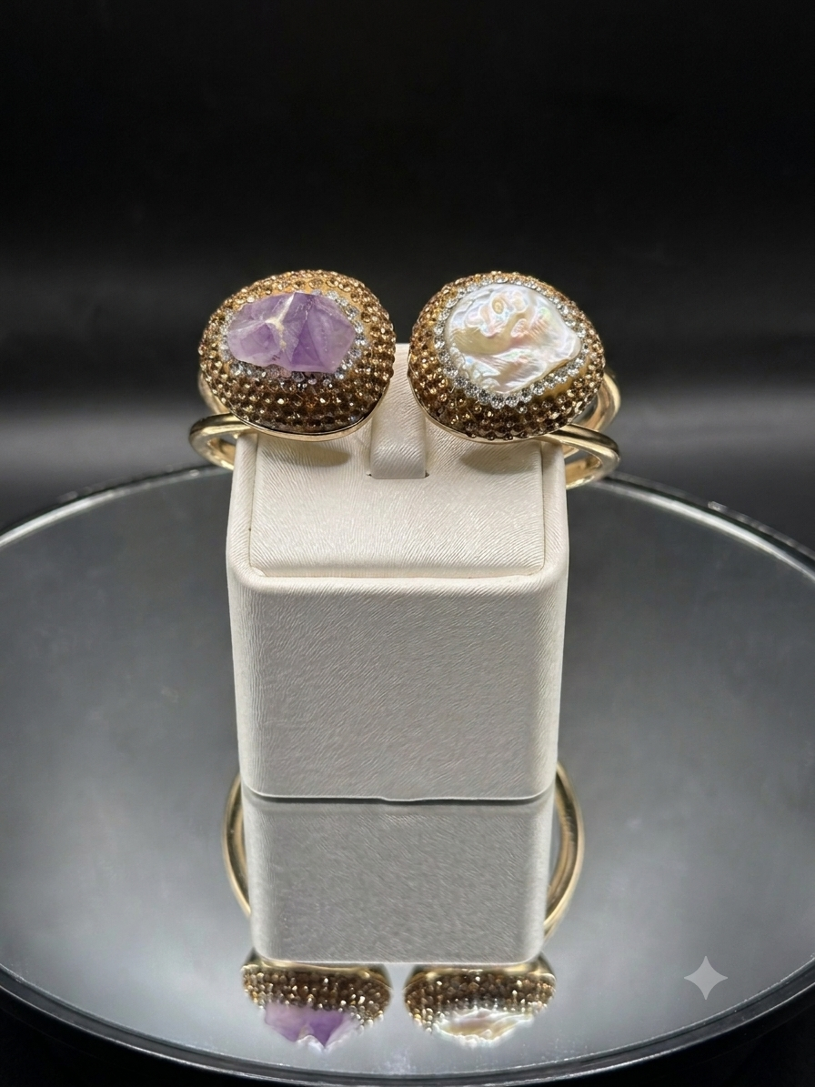 Bracelet "Toi et Moi" en Améthyste et Nacre