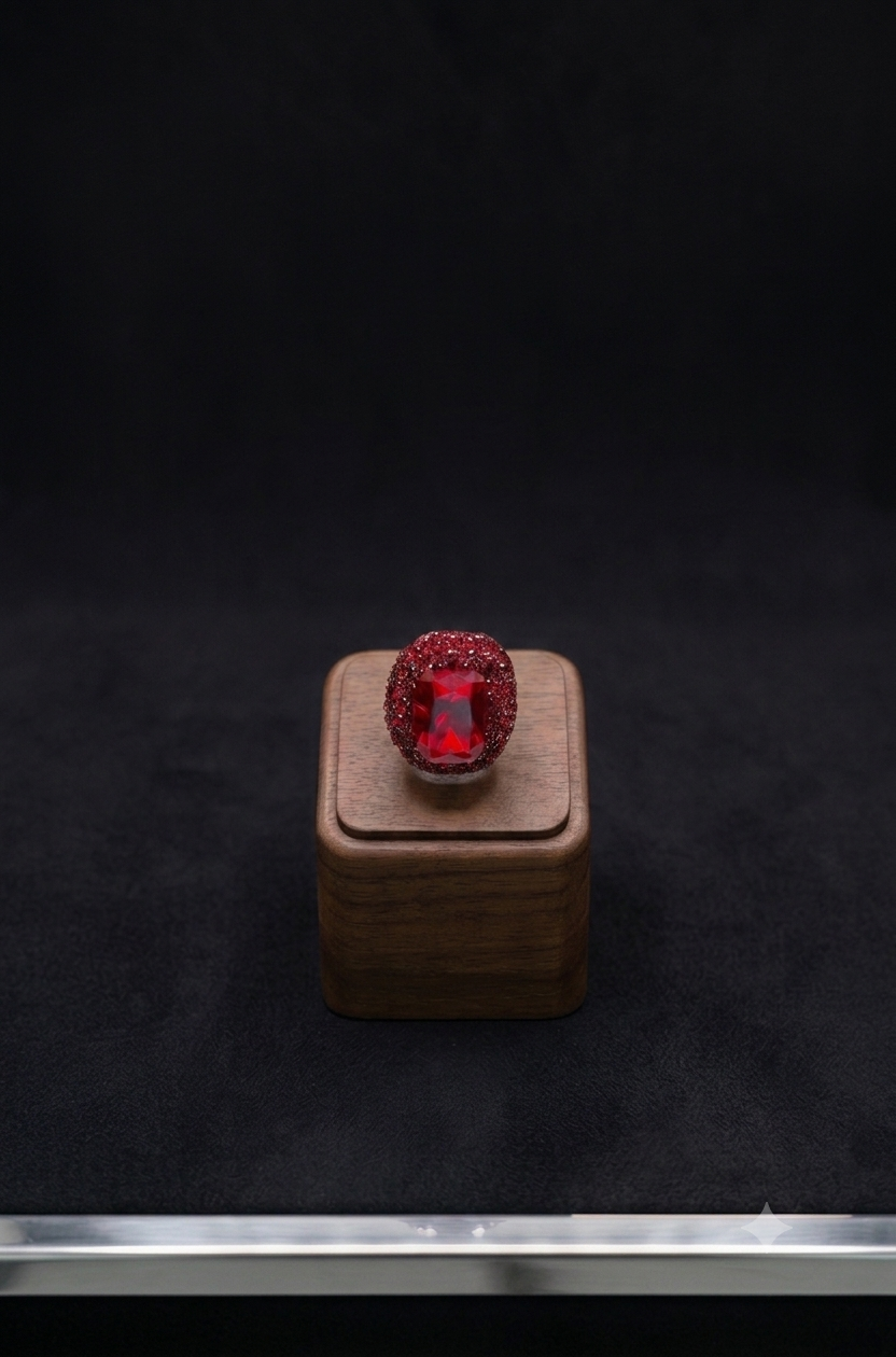 Bague cocktail pavée rubis