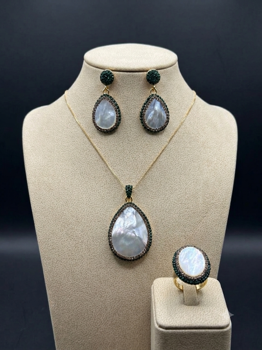 Ensemble Parure Nacré  Blanc et verre