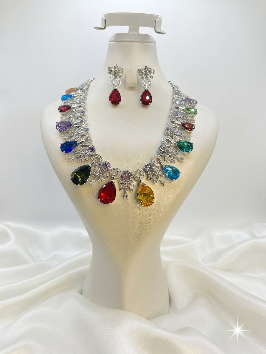 Parure de Cérémonie en Zirconium et Cristal Arc-en-Ciel