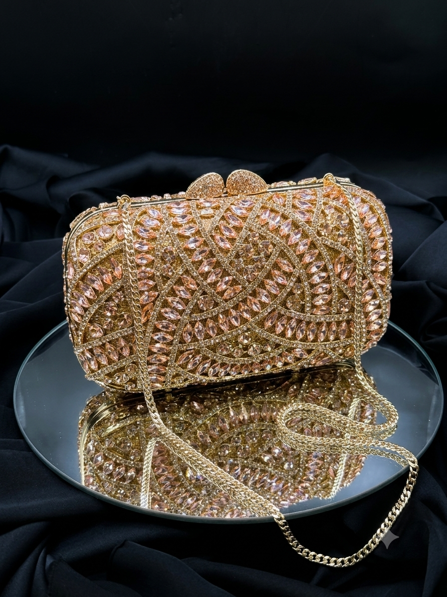 Pochette de Soirée Dorée et Rose Poudré
